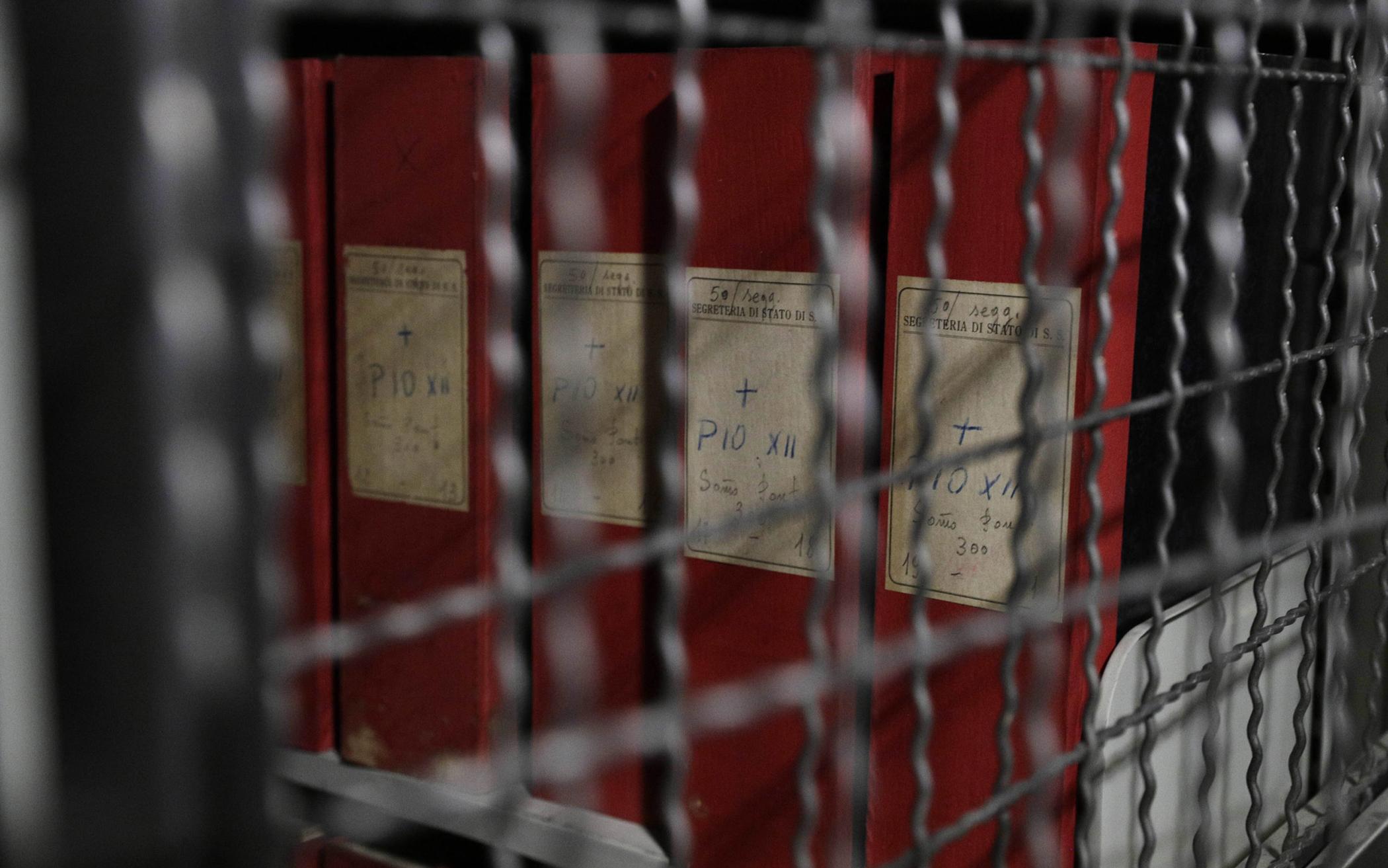 The Vatican’s apostolic library on Pope Pius XII opened to researchers on March 2, 2020. This photo of folders marked “Pius XII," seen through a grating, was taken during a guided tour for media of the Vatican library Feb. 27, 2020.