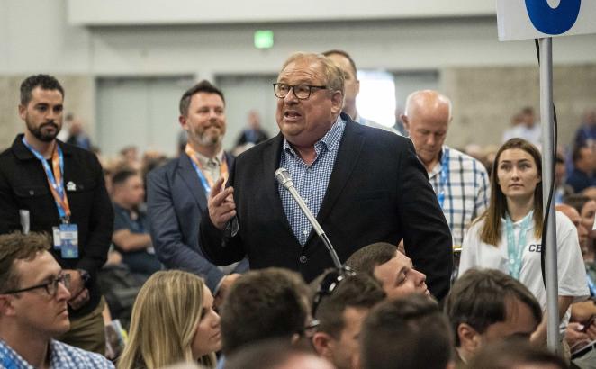 Rick Warren, pastor of Saddleback Church, addresses the Southern Baptist Convention annual meeting in Anaheim, Calif.