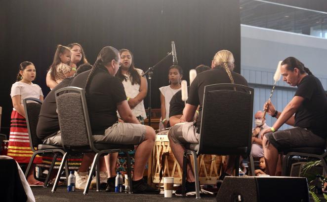 Indigenous church members lead a worship service during the Evangelical Lutheran Church in America Churchwide Assembly