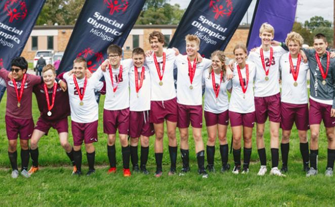 Holland Christian High School’s Unified Sports soccer team after their championship win, Oct. 16, 2021.