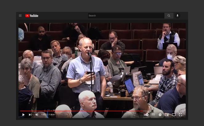 Delegate Peter Hoytema, Ontario Southwest, in the portion of video that was restored, questions why the live record tweeted out the motion, with names, before it was ruled out of order.