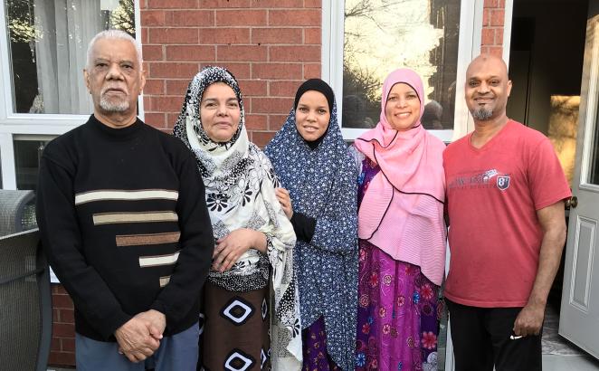 New Life CRC in Guelph, Ont., helped to sponsor refugees from Somalia. Pictured (from left) are newcomers Abdulkadir, Dhuba, and Mana with co-sponsors Aisha and Abdi.