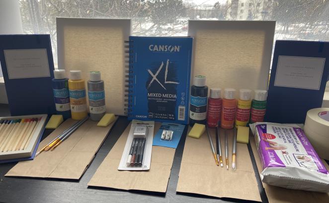 Fanshawe Campus Ministry pairs art materials with Scripture study in its Art at Home kits.
