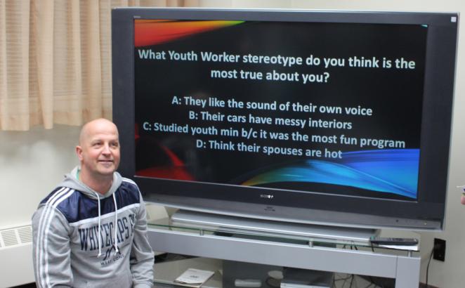 Koen Beugelink, a Youth Ministry Champion from Classis BC SouthEast, leads an icebreaker exercise.