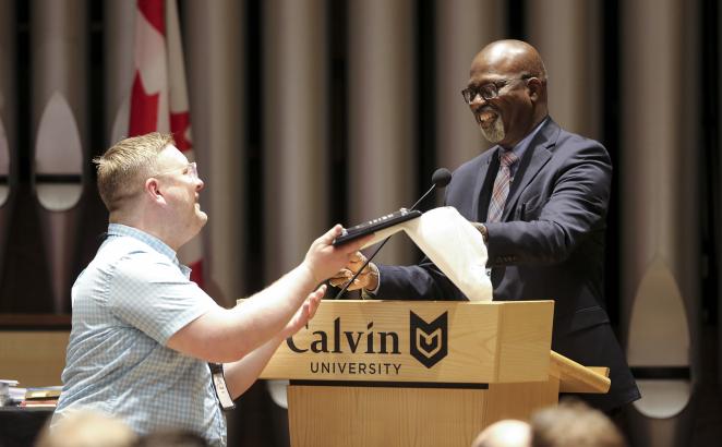  Executive director Colin Watson Sr. presented commemorative plaques for Vogel Center CRC in McBain, Mich., Midland Park (N.J.) CRC, and East Side CRC in Warrensville Heights, Ohio—all of which are celebrating 150 years.