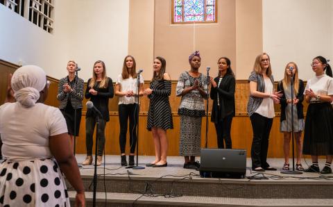 Students fromThe Potter’s House Christian School were part of a grand opening of The Potter’s House Chapel in the former Roosevelt Park CRC building.