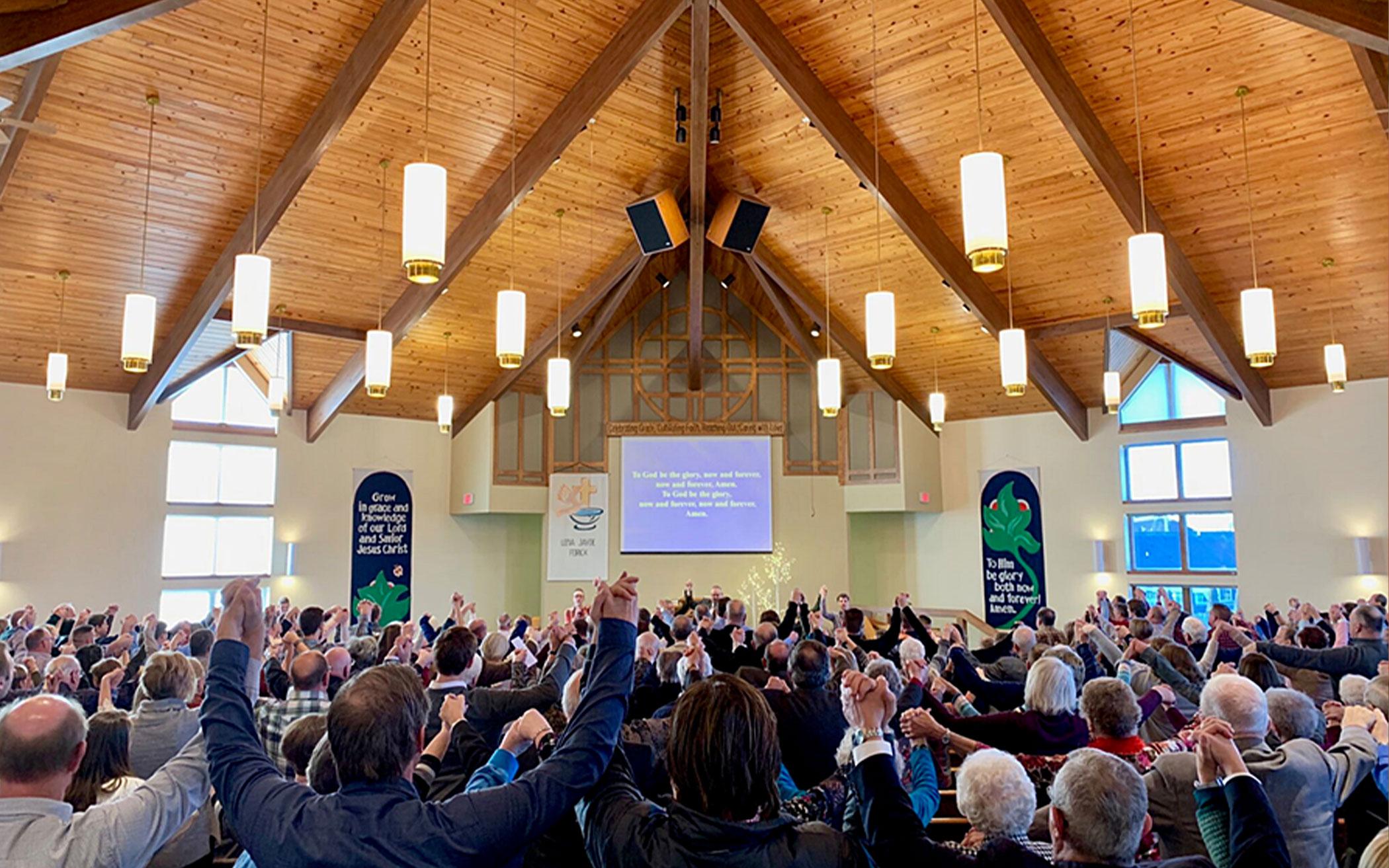 Congregants in worship at Faith Community Christian Reformed Church.