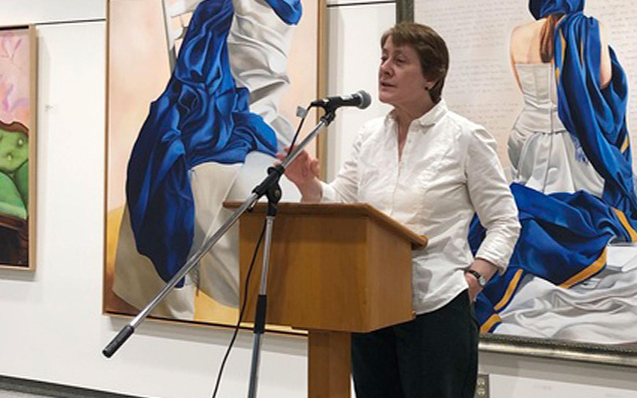 Poet Debbie Sawzcak spoke at the April 2019 poetry night pilot at Neilson Park Creative Centre.